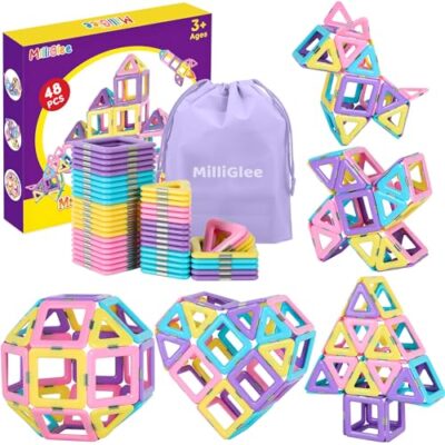 Construction magnétique MilliGlee en carrés et triangles, sac inclus