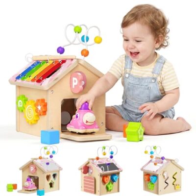 Cube d’activités en bois AmazingJoy avec xylophone et voiture à boutons