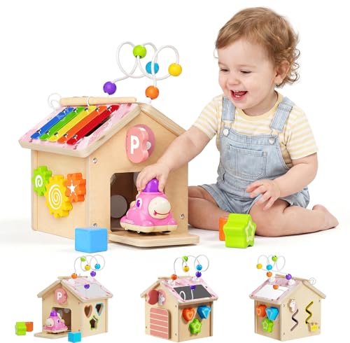 Cube d’activités en bois AmazingJoy avec xylophone et voiture à boutons