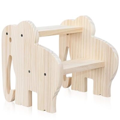 Escabeau en bois pour enfant TWR ONLY WOOD, forme d’éléphant