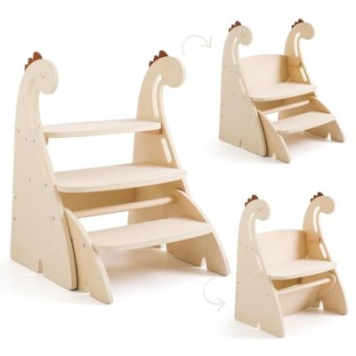 Escabeau enfant en bois Promise Babe, pliable avec design dinosaure