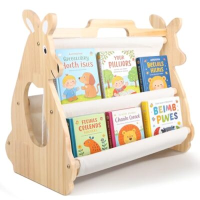 Étagère à livres en bois Shulltji, double face, thème kangourou