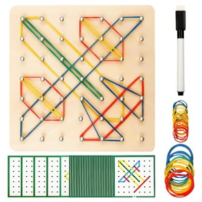 Géoboard en bois Miyobing avec 30 cartes d’activités et élastiques