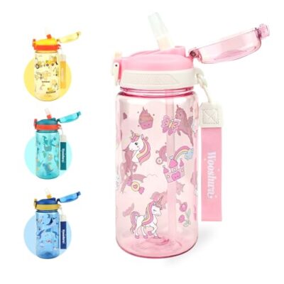 Gourde enfant wooshwa 600 ml avec paille, anti-fuite, licorne
