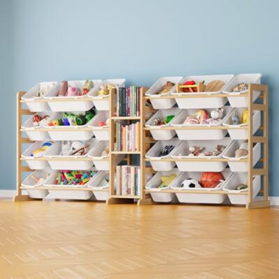 Grand rangement à jouets SpaceAid blanc, 3 étagères et 24 bacs