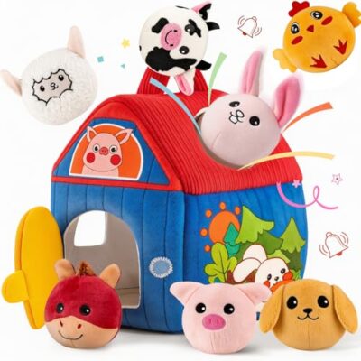 Grange sensorielle SAIMAND avec 7 animaux de la ferme en peluche