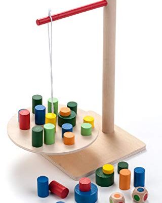 Jeu d’adresse en bois Engelhart avec balance et 42 pions colorés