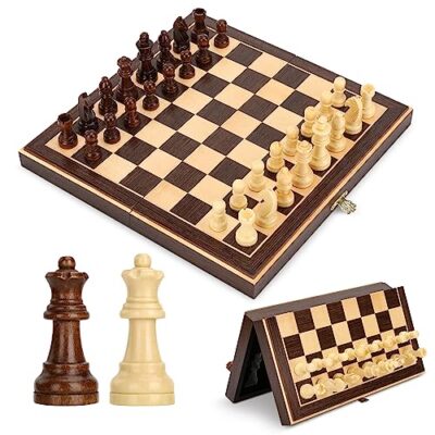Jeu d’échecs magnétique pliable Peradix en bois, 2 reines en plus