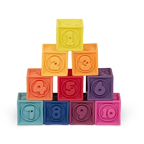 Jeu de 10 blocs souples à empiler B. toys One Two Squeeze et son sac