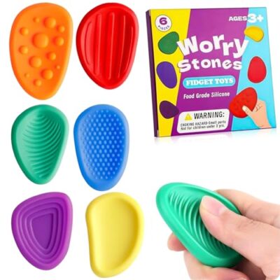 Jeu de 6 pierres sensorielles en silicone SZSMW, textures double face