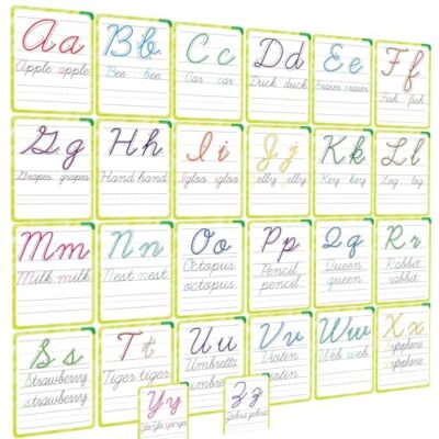 Jeu de cartes de lettres cursives anglaises YIYEE, effaçables à sec