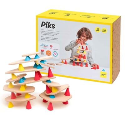 Jeu de construction OPPI Piks en bois de hêtre et silicone, 44 pièces