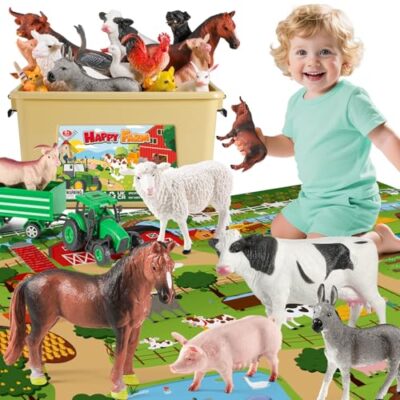Jeu de la ferme FRUSE avec tapis de jeu 120 x 80 cm, animaux et tracteur