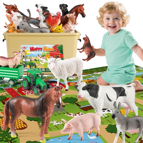 Jeu de la ferme FRUSE avec tapis de jeu 120 x 80 cm, animaux et tracteur