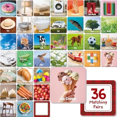 Jeu de mémoire Hebayy, 72 cartes d’objets du quotidien, verso vierge