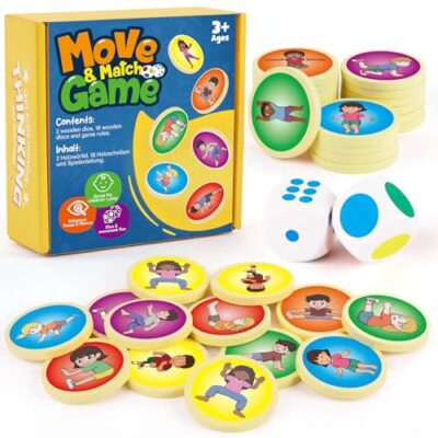 Jeu de motricité Broytain avec dés de couleurs et disques en bois