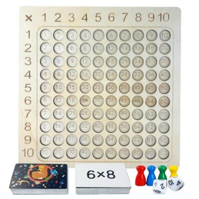 Jeu de multiplication 10 x 10 en bois Diompirux, avec dés et cartes