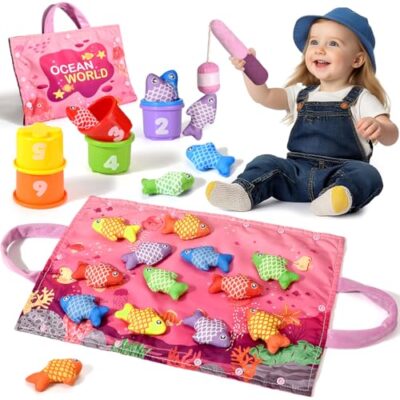 Jeu de pêche à la ligne Tokiyis en feutre avec 12 poissons