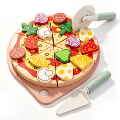 Jeu de pizza en bois MonteSpi, 27 pièces et garnitures amovibles