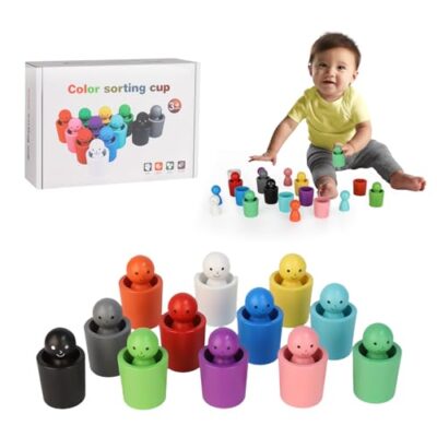 Jeu de tri des couleurs en bois Lixstyea, gobelets et petits personnages