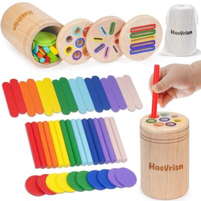 Jeu de tri des couleurs HaoVrisn en hêtre, 3 couvercles et sac