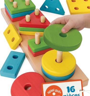 Jeu de tri en bois Merle Toys avec 16 blocs colorés à empiler