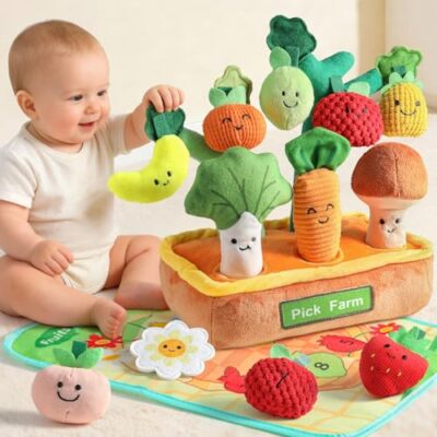 Jouet d’éveil sensoriel Mini Tudou, tapis froissé et hochet, 15 pièces