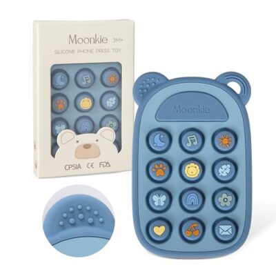 Jouet de dentition téléphone en silicone Moonkie, 12 boutons