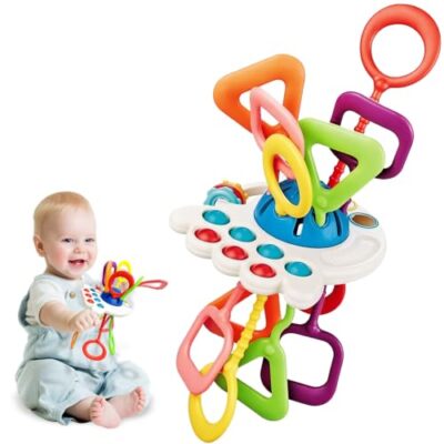 Jouet sensoriel CudTrove en silicone, cordes à tirer et bulles