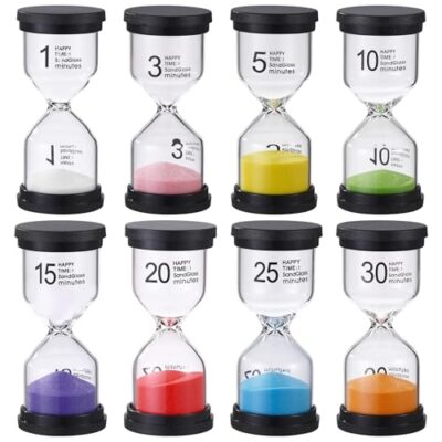 Kit de 8 sabliers colorés BUCOMTU de 1 à 30 minutes pour enfant
