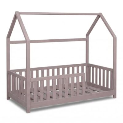 Lit cabane en bois Buxibo avec barrières de sécurité, gris argile