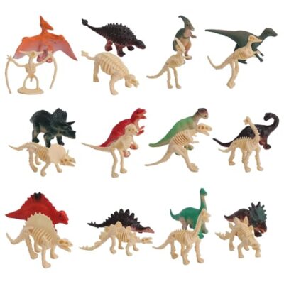 Lot de 24 mini figurines de dinosaures XRVRILE avec squelettes
