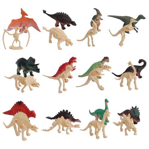 Lot de 24 mini figurines de dinosaures XRVRILE avec squelettes