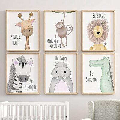 Lot de 6 affiches animaux ED-Lumos, format A4, cadres non inclus