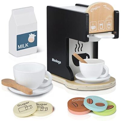 Machine à café en bois noire medoga avec dosettes et tasses