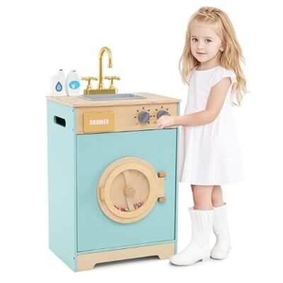 Machine à laver en bois FANTASK avec évier amovible et accessoires