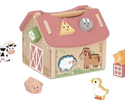 Maison de tri des formes Tooky Toy, jeu d’encastrement ferme en bois FSC