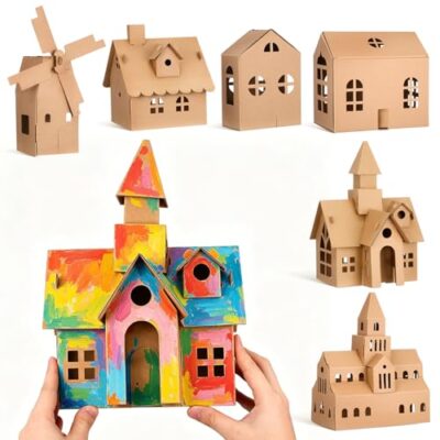 Maison miniature en carton à colorier SHINEOFI, lot de 6, kaki