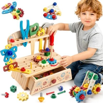 Mallette à outils en bois Vanmor avec établi, marteau et scie