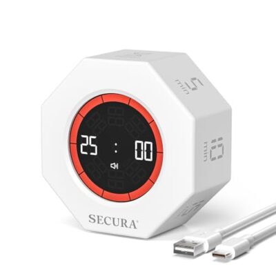 Minuteur visuel cube Secura à retourner, 7 durées préréglées