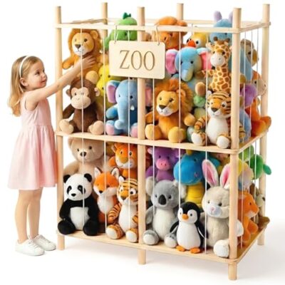 Organiseur à peluches aiwo en bois, thème zoo et grande ouverture