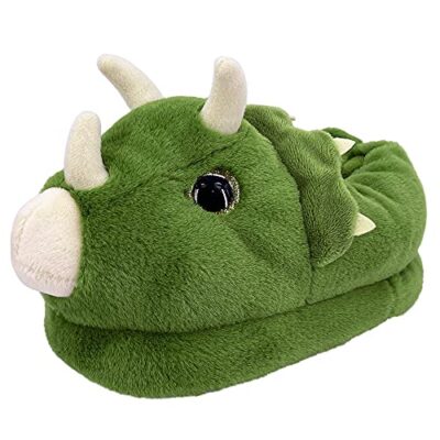 Pantoufle en peluche Dream Bridge, dinosaure vert aux grands yeux