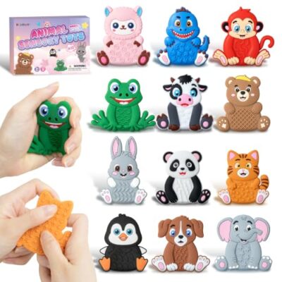 Pierre sensorielle anti-stress Kizmyee, lot de 12 animaux en silicone
