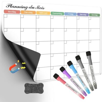 Planificateur hebdomadaire magnétique effaçable SONNELD avec 5 stylos
