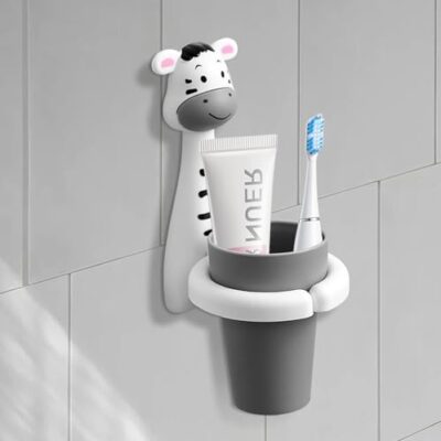 Porte-brosse à dents mural zèbre TOATELU avec tasse, sans perçage
