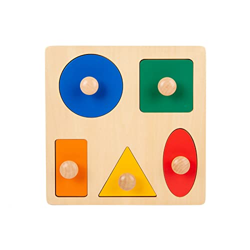 Puzzle à emboîter en bois de hêtre Adena Montessori, 5 formes à boutons