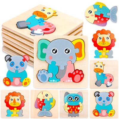 Puzzle à encastrements en bois Purpledi, 6 animaux 3D avec cadre