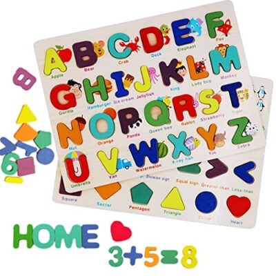 Puzzle alphabet et chiffres en bois NIWWIN, grosses pièces épaisses