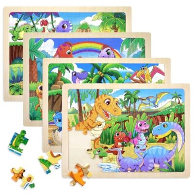 Puzzle en bois SAYHALO dinosaures, 4 puzzles de 60 pièces