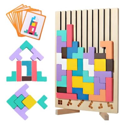 Puzzle Tetris 3D en bois XWUX avec 10 cartes défis et sac
